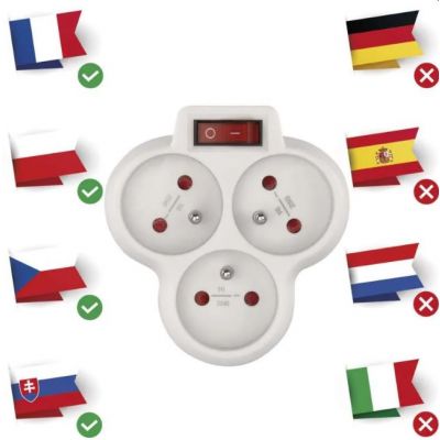 Rozgałęźnik potrójny z wyłącznikiem  z uziemieniem EMOS (P0026S)