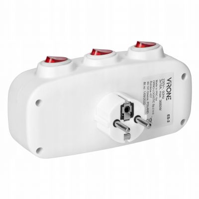 Rozgałęźnik 3x2P+Z z 3 włącznikami ES-3 ORNO (ES-3)