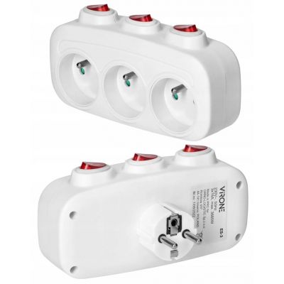 Rozgałęźnik 3x2P+Z z 3 włącznikami ES-3 ORNO (ES-3)
