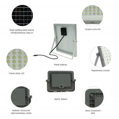 Naświetlacz LED NOCTIS SOLARIS 50W barwa zimna 90st IP65 IK08 170x127x22mm SZARY 3 lat gwarancji (SLI029059CW_CZUJNIK)