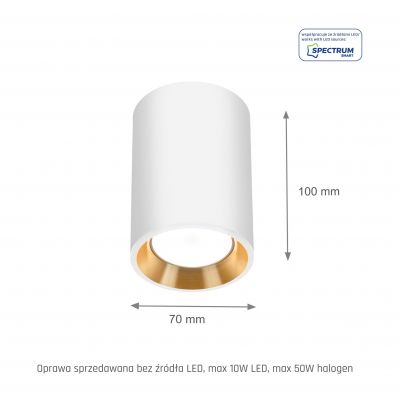 Oprawa natynkowa CHLOE MINI GU10 250V IP20 70x100mm biały środek złoty okrągła Spectrum (SLIP005015)