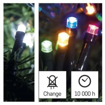 Lampki choinkowe 100LED 10m 2w1 zimna biel lub multikolor czarny 8 programów IP44 EMOS (D4AJ01)