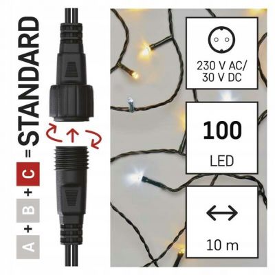 Lampki choinkowe łączone Standard łańcuch 100 LED 10m ciepła zimna biel miga IP44 timer (D1AN02)