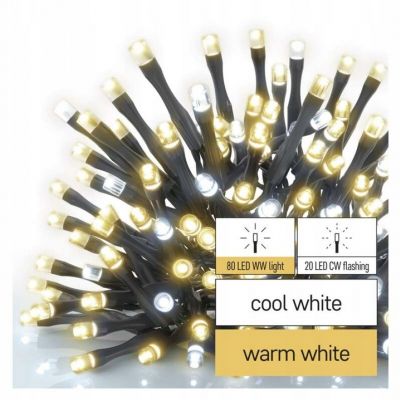 Lampki choinkowe łączone Standard łańcuch 100 LED 10m ciepła zimna biel miga IP44 timer (D1AN02)