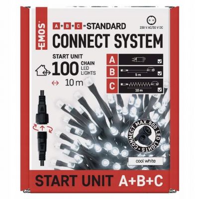 Lampki choinkowe Standard zestaw zasilacz + 100LED 10m zimna biel IP44 timer EMOS (D1AC01)