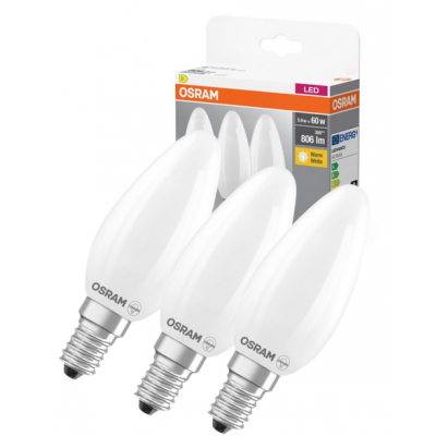 Żarówka LED /3szt./ B35 Świeczka E14 5,5W=60W 806lm 2700K ciepła biel 300st BASE OSRAM (4058075592551)