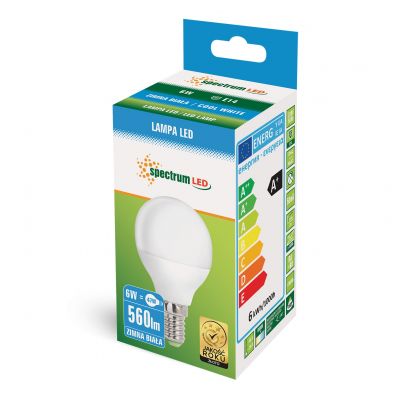 Żarówka LED kulka E14 230V 6W barwa zimna SPECTRUM (WOJ+13023)