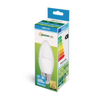 Żarówka LED ŚWIECOWA E27 230V 8W 680lm 6000K zimna biel  WOJ+14224 Spectrum Led (WOJ+14224)