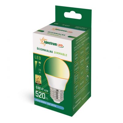 Żarówka LED KULKA E27 6W zimna biel ściemnialna  WOJ+14380 Spectrum Led (WOJ+14380)