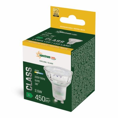 Żarówka LED GU10 2,5W neutralna z soczewką szklaną 38st  SPECTRUM (WOJ+14714)