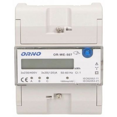 3-fazowy wskaźnik energii elektrycznej, 120A, 5 modułów, DIN TH-35mm, dodatkowy przycisk OR-WE-507 ORNO (OR-WE-507)