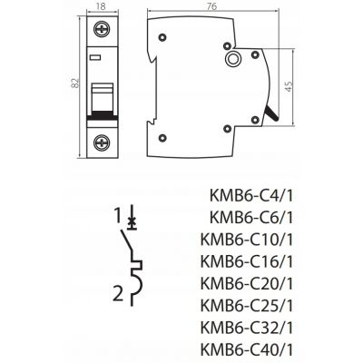 Wyłącznik nadprądowy 1P C 4A 6kA AC KMB6-C4/1 2316 IDEAL KANLUX (23161)