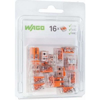 Szybkozłączka 2x0,2-4mm2 transparentna / pomarańczowa 221-412/995-016 /16szt./ WAGO (221-412/995-016)