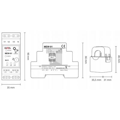 Monitor licznik energii elektrycznej prądu Wi-Fi 3F+N SUPLA 3-faz ZAMEL (SPL10000009-WUN)