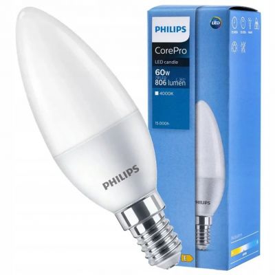 Żarówka LED świeczka 7W=60W 806lm 4000K barwa neutralna 7-60W E14 840 B38 FR PHILIPS (929002972702)