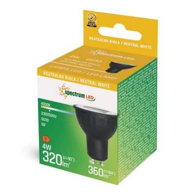 Żarówka LED GU10 230V 4W SMD kąt 38st ciepła biała WW z soczewką czarna (WOJ+14687)
