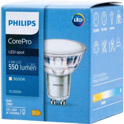 Żarówka LED 4.9W = 50W spot GU10 550lm barwa ciepła PHILIPS  (929002981202)