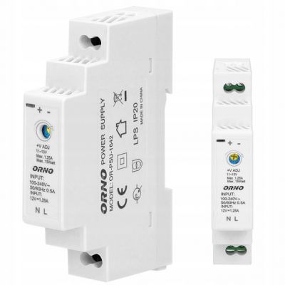 Zasilacz na szynę DIN 12VDC 1,25A 15W szerokość 1 moduł OR-PSU-1642 ORNO (OR-PSU-1642)