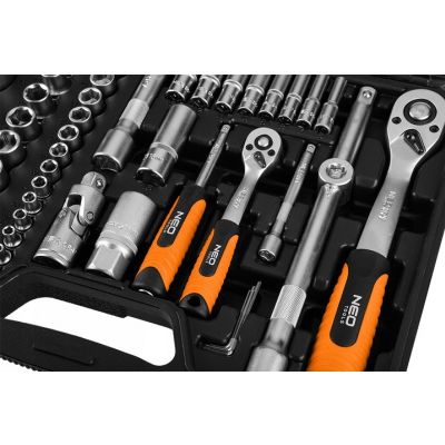 Zestaw kluczy nasadowych 110 elementów 1/2'' 1/4'' walizka NEO TOOLS (10-211)