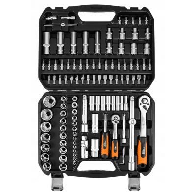 Zestaw kluczy nasadowych 110 elementów 1/2'' 1/4'' walizka NEO TOOLS (10-211)