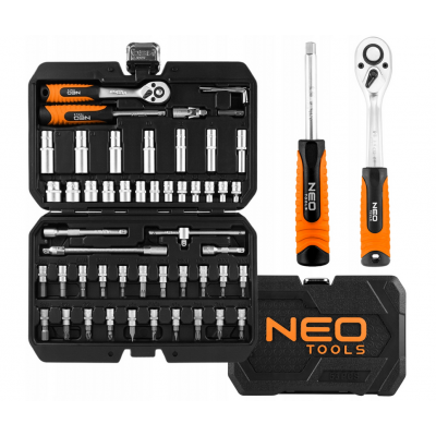 Zestaw klucze nasadowe 55 elementów grzechotka 1/4" walizka NEO TOOLS GTX (10-201)