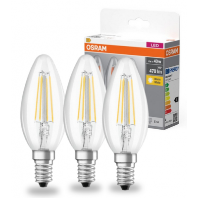 Żarówka LED 3szt. Świeczka E14 4W=40W 470lm 2700K ciepła biel 300st BASE OSRAM (4058075819313)