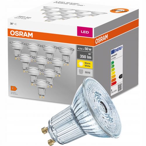 Żarówka LED /10szt./ Reflektor GU10 4,3W=50W 350lm ciepła biel 36st OSRAM - 10pak-zarowka-led-gu10-4-3w-50w-350lm-2700k-ciepla-36-osram.jpg
