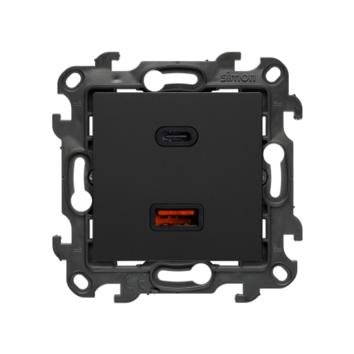 Simon 24 Ładowarka podwójna USB typ A+C Quick Charge 30W 230V czarny mat NEC2CAQ.01/49 - 18469_nec2caq_01_49.png