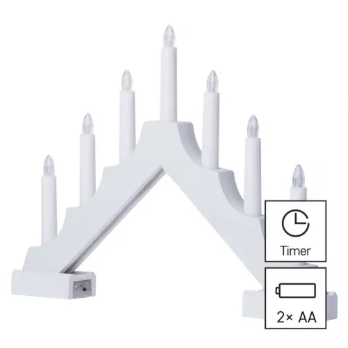 Świecznik świateczny biały drewniany 7 LED 29 cm 2x AA ciepła biel IP20 timer EMOS - 3049699.webp