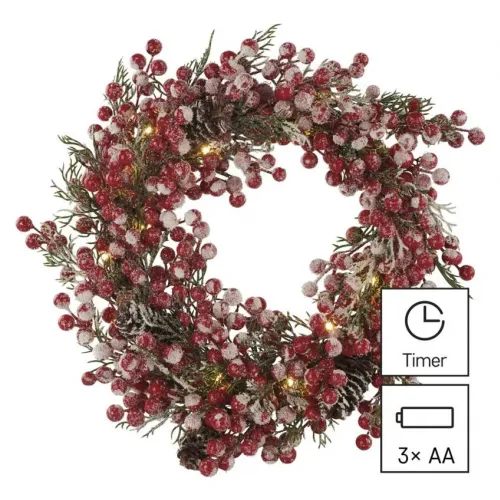 Wieniec świąteczny 20 LED wianek 38 cm 3x AA biały ciepła biel IP20 timer EMOS - 3050071.webp