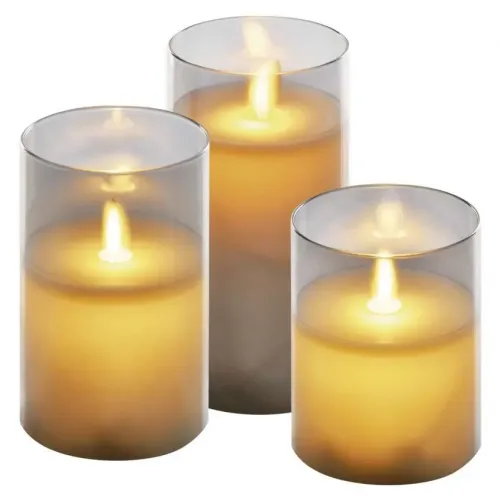 Świece świąteczne woskowe w szkle 100 LED 3 szt 6x AA ciepła biel IP20 timer EMOS - 3059623.webp