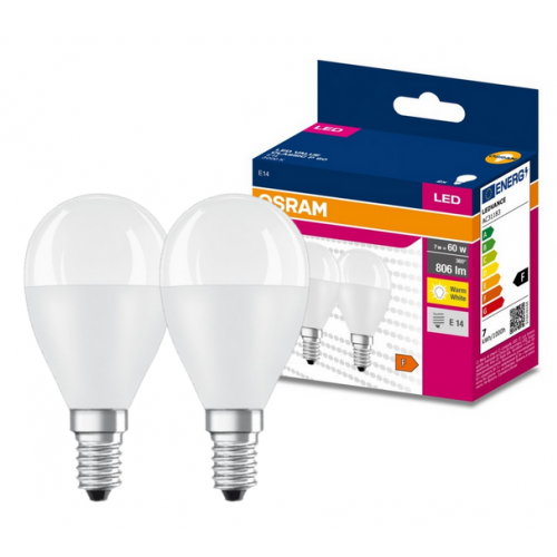 Żarówka LED /2szt./ Kulka E14 6,5W=60W 806lm 3000K ciepła biel OSRAM - 4058075627208.png