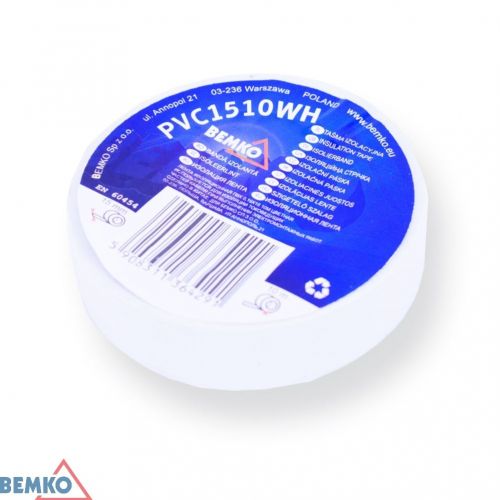 BEMKO TAŚMA IZOLACYJNA 15x10m BIAŁA/WHITE E30-PVC1510WH - e30_pvc1510wh_1_bemko.jpg