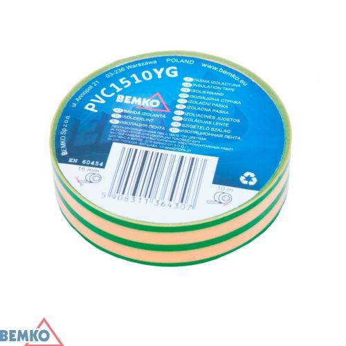 BEMKO TAŚMA IZOLACYJNA 15x10m ZÓŁTO-ZIELONA/YELLOW-GREEN E30-PVC1510YG - e30_pvc1510yg_1_bemko.jpg
