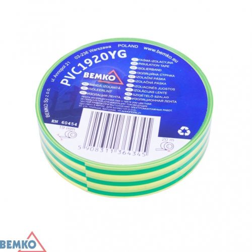BEMKO TAŚMA IZOLACYJNA 19x20m ŻÓŁTO-ZIELONA/YELLOW-GREEN E30-PVC1920YG - e30_pvc1920yg_1_bemko.jpg