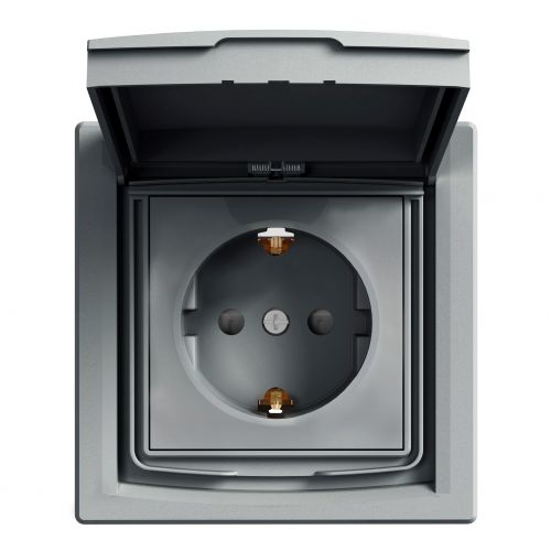 Asfora gniazdo pojedyncze z klapką IP44 z uziemieniem SCHUKO (monoblok) stal EPH3100362 SCHNEIDER - eph3100362.jpg