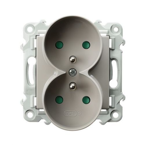 SZAFIR Gniazdo podwójne z uziemieniem z przesłonami torów prądowych moduł bez ramki kolor kaszmirowy beż GP-2ZRZP/m/83 OSPEL - gp_2zrzp_m_83.jpg