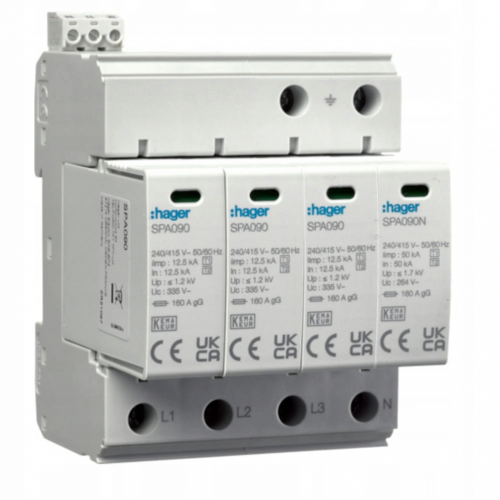 HAGER SPD Ogranicznik przepięć T1+T2 MOV 4P sieć TN-S/TT Iimp=50 kA In=50kA Up≤1,2kV styk  SPA931 - hager-ogranicznik-przepiec-b-c-4p-12-5ka-spa931.png