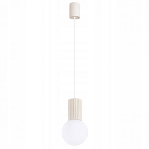 Lampa wisząca ryflowana HALO beżowy SL.1719 Sollux - lampa-wiszaca-halo-bezowy-ryflowana-tuba-z-biala-kula-nowoczesna-zwis-1p.jpg