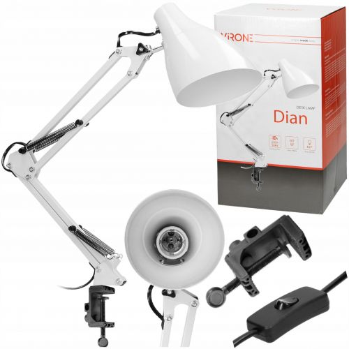 Lampka biurkowa kreślarska DIAN przykręcana 60W E27 stalowa biała VIRONE - lampka-kreslarska-biurkowa-przykrecana-lampa-szkolna-na-biurko-nocna-e27.jpg