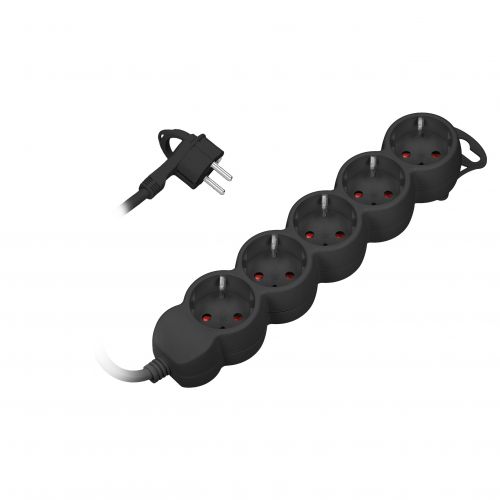 Przedłużacz 5-krotny 2P+Z (Schuko), 3m H05VV-F 3x1,5mm2, Imax=16A, płaska wtyczka, czarny - 5908254840159 - m/17723921/5908254840159.jpg