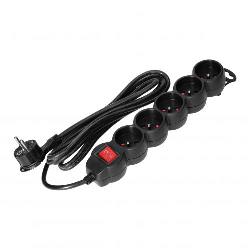 Przedłużacz 5-krotny 2P+Z, z wyłącznikiem, 5m H05VV-F 3x1,5mm2, Imax=16A, płaska wtyczka, czarny - 5908254829994 - m/17723940/5908254829994.jpg