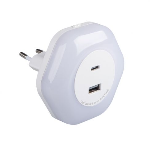 BOLA LED 2xUSB WW W Lampka wtykowa z gniazdem BOLA LED 2XUSB A/C WW W barwa ciepłobiała 3000K kolor  - 37397 - m/18213495/37397.jpg