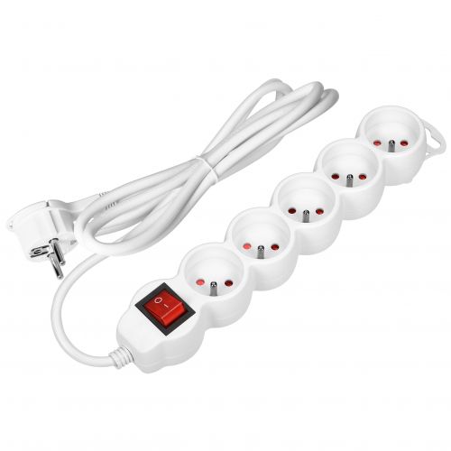 Przedłużacz 5-krotny 2P+Z z wyłącznikiem, 1,5m H05VV-F 3x1,5mm2, Imax=16A, płaska wtyczka, biały - ES7W15_5908254829949_2D_0001_large - m/18452365/es7w15-5908254829949-2d-0001-large.jpg