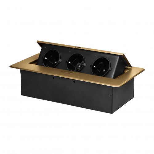 Gniazdo meblowe wpuszczane w blat z płaskim frezowanym rantem, 3x2P+Z (Schuko), złote - 5908254841040 - m/18453812/5908254841040.jpg