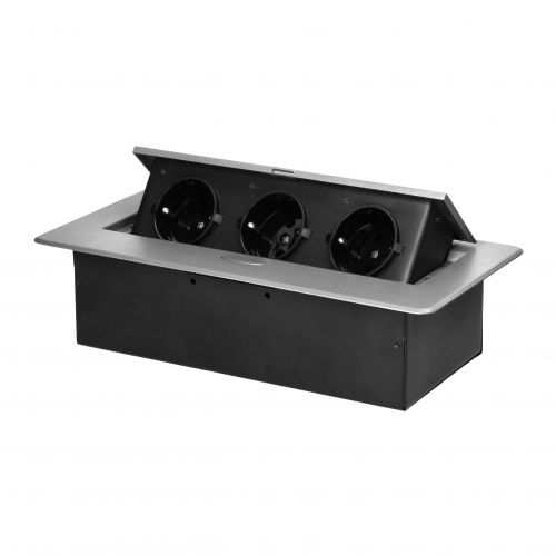 Gniazdo meblowe wpuszczane w blat z płaskim frezowanym rantem, 3x2P+Z (Schuko), srebrne - 5908254841064 - m/18453813/5908254841064.jpg