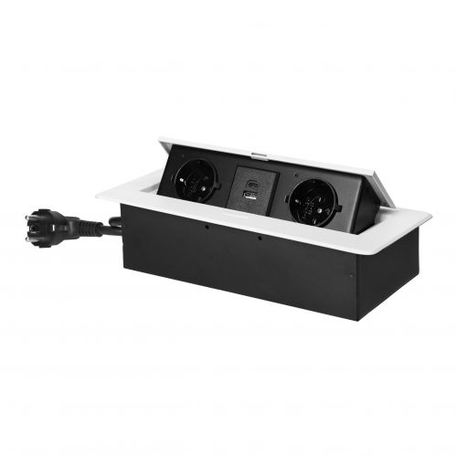 Gniazdo meblowe wpuszczane w blat z płaskim frezowanym rantem, ładowarką USB i przewodem 1,5m, 2x2P+ - ORGM9035GSW_5908254840999_2D_0001_large - m/18453841/orgm9035gsw-5908254840999-2d-0001-large.jpg