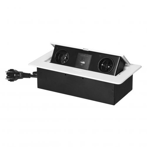 Gniazda meblowe wpuszczane w blat z płaskim frezowanym rantem, ładowarką USB i przewodem 1,5m, 2x2P+ - ORGM9035W_5908254841033_2D_0001_large - m/18453846/orgm9035w-5908254841033-2d-0001-large.jpg