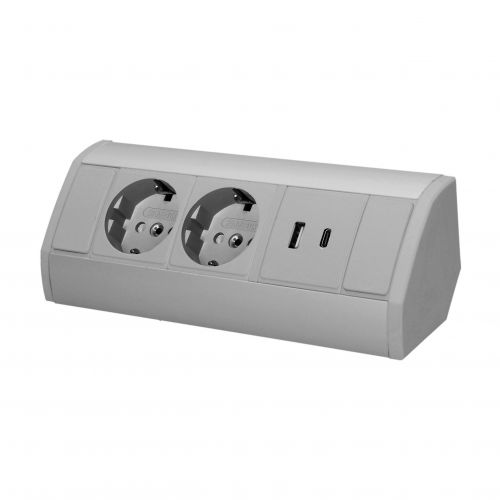 Gniazdo meblowe 2x2P+Z (Schuko), 2xUSB (typ A+C; 2,4A), szaro-srebrne - 5908254844010_20240118111133 - m/18576648/5908254844010-20240118111133.jpg