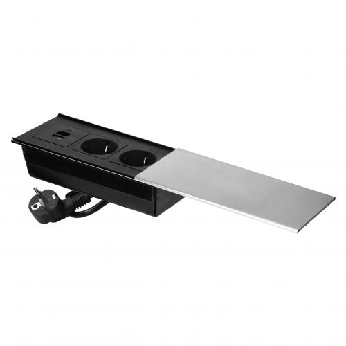 Gniazdo meblowe z przesuwną klapką i przewodem 1,8m, 2x2P+Z (Schuko), 2xUSB (typ A+C; 4,2A), srebrne - 5908254846915 - m/19918445/5908254846915.jpg